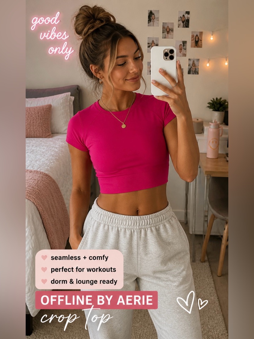 Aerie Offline Hot Pink Seamless Crop Top Medium Athleisure Gym Yoga Barbiecore